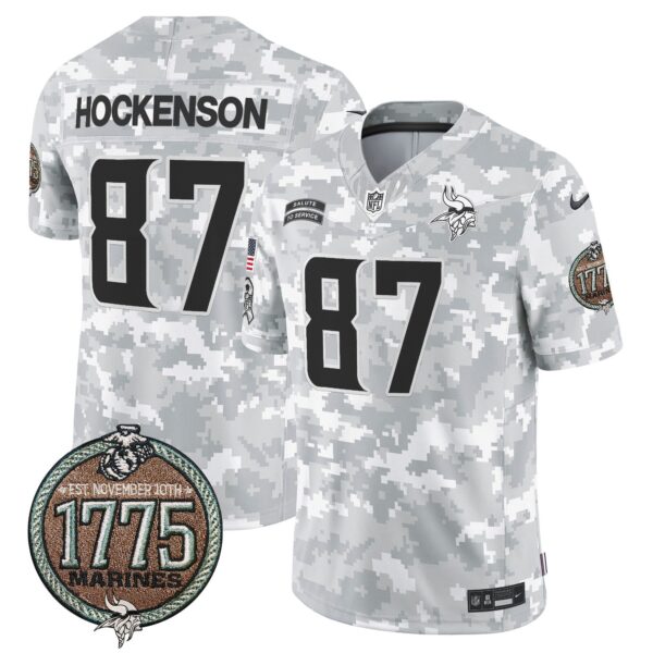 Vikings 2024 Salute to Service Establishment Year Patch Vapor Limited Jersey – All Stitched – Marines – T.J. Hockenson Jersey
