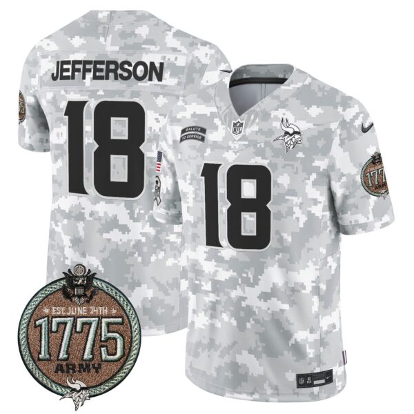 Vikings 2024 Salute to Service Establishment Year Patch Vapor Limited Jersey – All Stitched – Army – Justin Jefferson Jersey