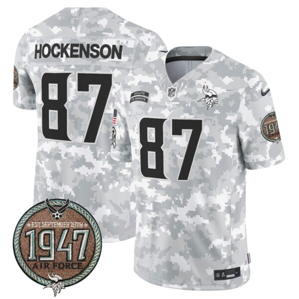Vikings 2024 Salute to Service Establishment Year Patch Vapor Limited Jersey – All Stitched – Air Force – T.J. Hockenson Jersey