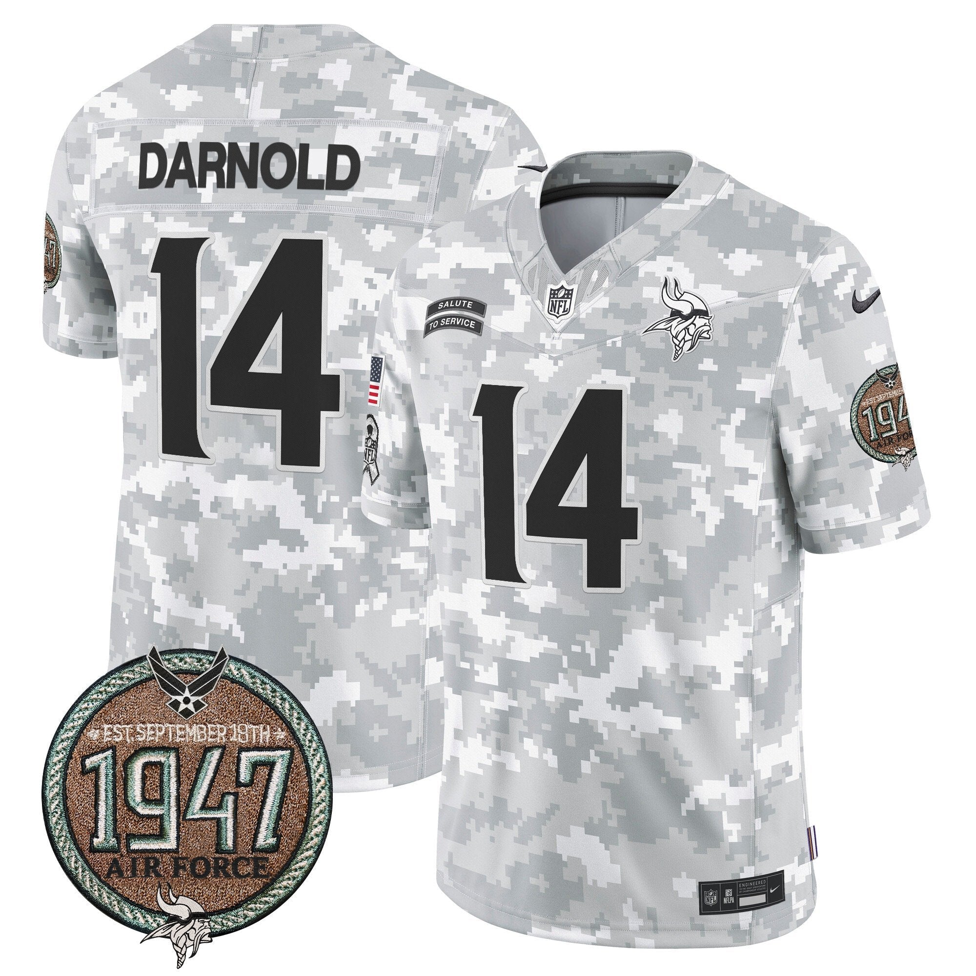 Vikings 2024 Salute to Service Establishment Year Patch Vapor Limited Jersey – All Stitched – Air Force – Sam Darnold Jersey