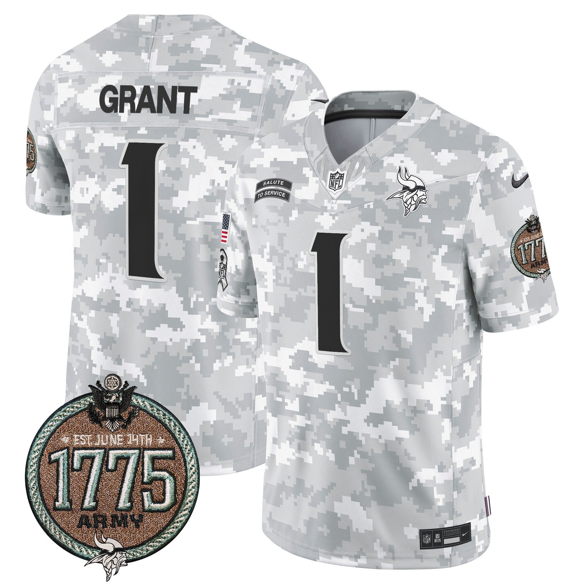 Vikings 2024 Salute to Service Establishment Year Patch Vapor Limited Jersey – All Stitched – Army – Bud Grant Jersey