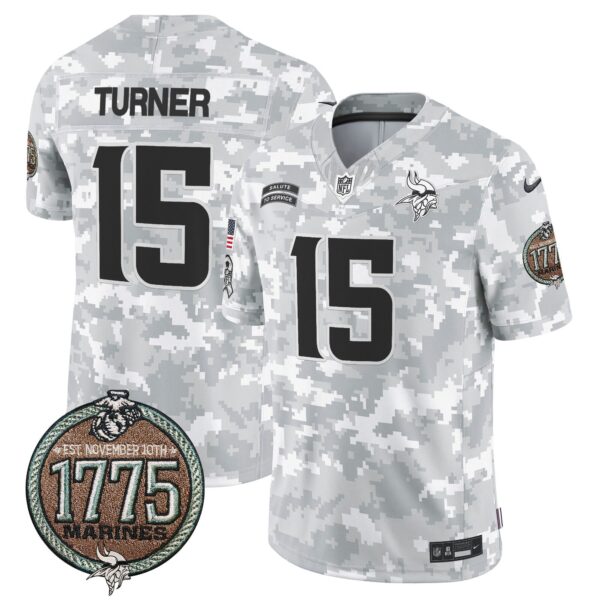 Vikings 2024 Salute to Service Establishment Year Patch Vapor Limited Jersey – All Stitched – Marines – Dallas Turner Jersey