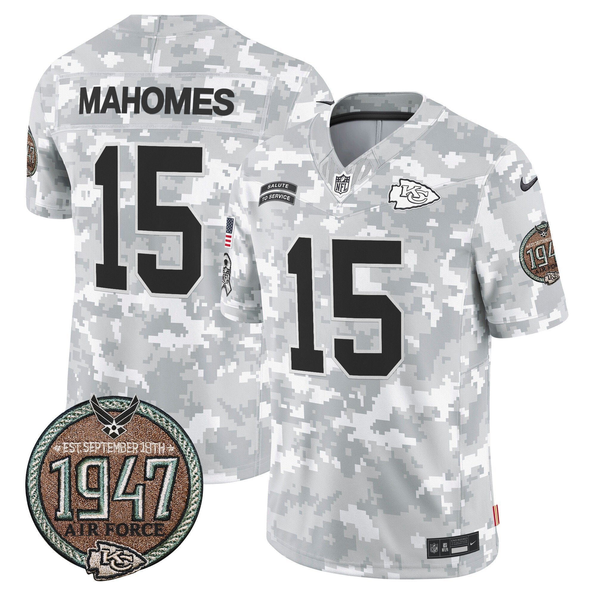 Chiefs 2024 Salute to Service Establishment Year Patch Vapor Limited Jersey – All Stitched – Air Force – Patrick Mahomes Jersey