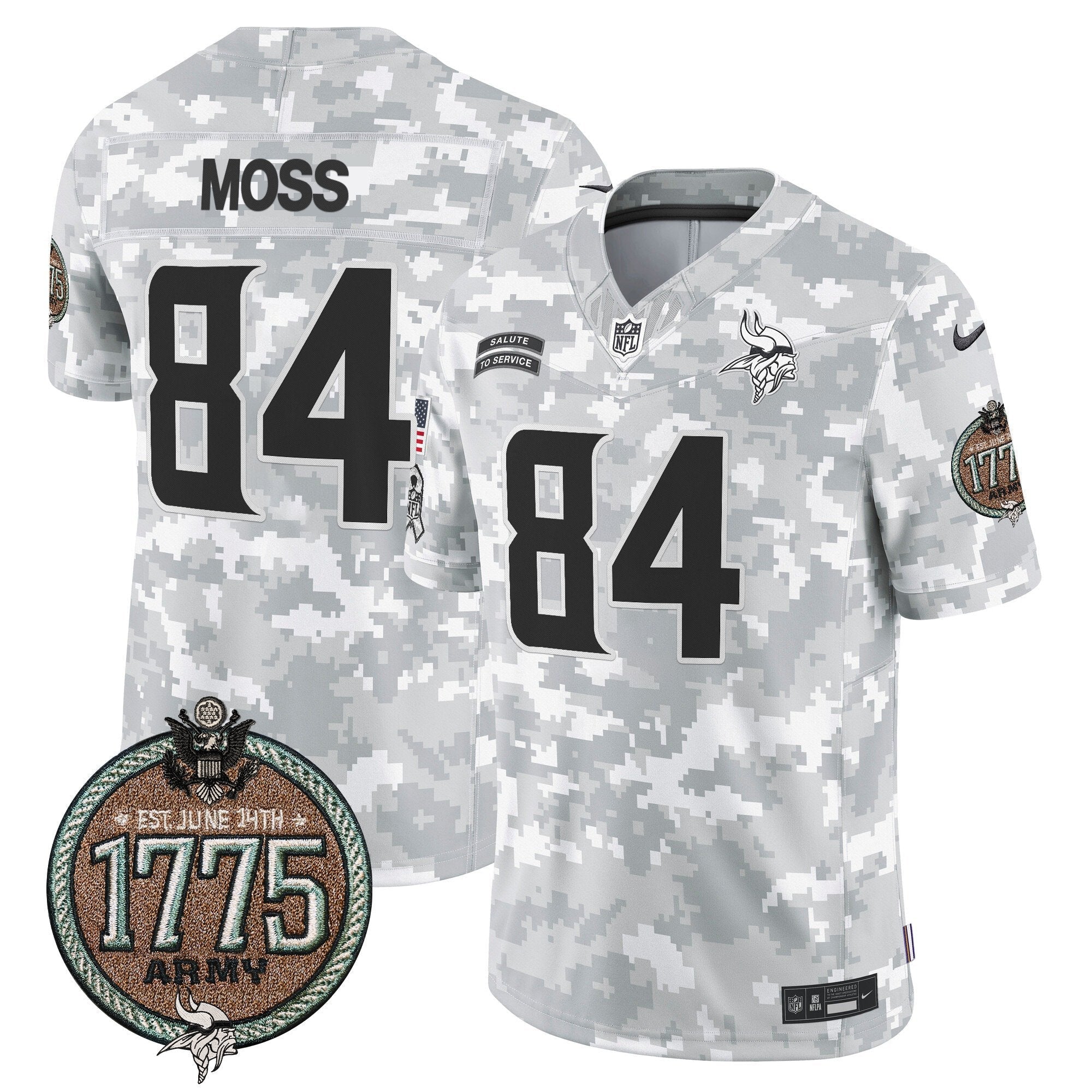 Vikings 2024 Salute to Service Establishment Year Patch Vapor Limited Jersey – All Stitched – Army – Randy Moss Jersey