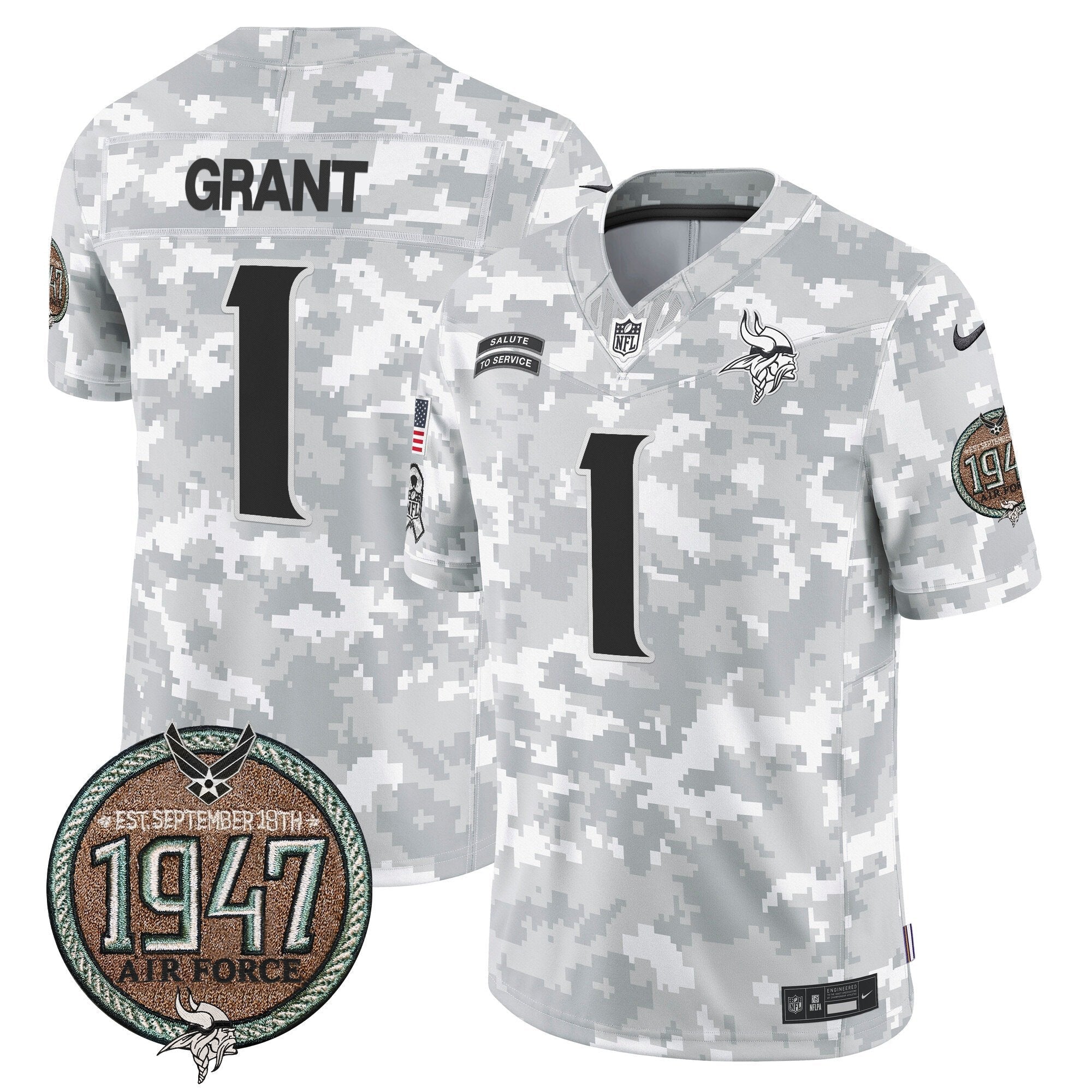 Vikings 2024 Salute to Service Establishment Year Patch Vapor Limited Jersey – All Stitched – Air Force – Bud Grant Jersey
