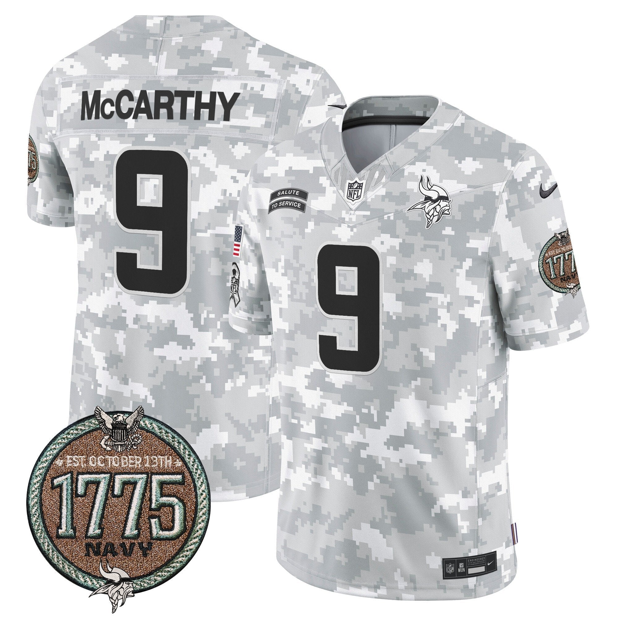 Vikings 2024 Salute to Service Establishment Year Patch Vapor Limited Jersey – All Stitched – Navy – J.J. McCarthy Jersey