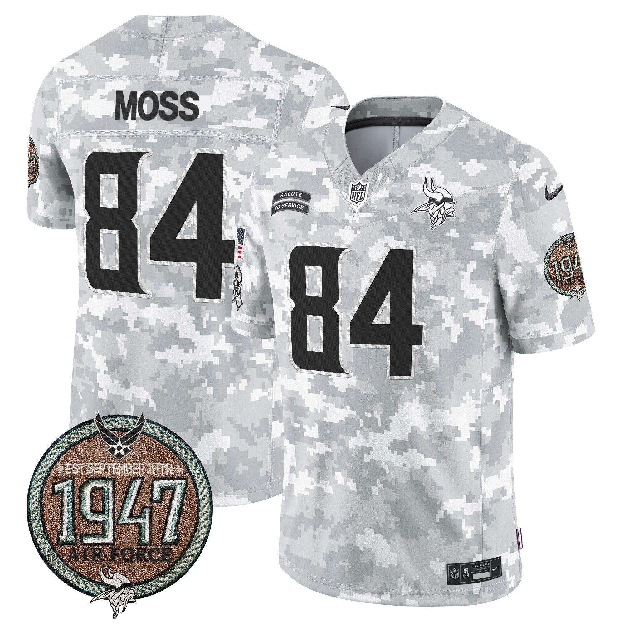 Vikings 2024 Salute to Service Establishment Year Patch Vapor Limited Jersey – All Stitched – Air Force – Randy Moss Jersey