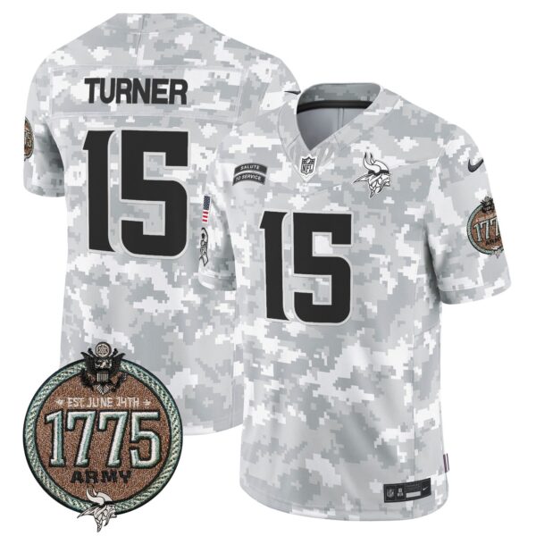 Vikings 2024 Salute to Service Establishment Year Patch Vapor Limited Jersey – All Stitched – Army – Dallas Turner Jersey