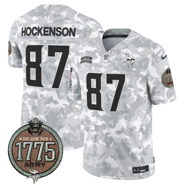 Vikings 2024 Salute to Service Establishment Year Patch Vapor Limited Jersey – All Stitched – Army – T.J. Hockenson Jersey