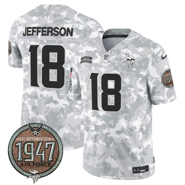 Vikings 2024 Salute to Service Establishment Year Patch Vapor Limited Jersey – All Stitched – Air Force – Justin Jefferson Jersey