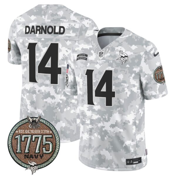 Vikings 2024 Salute to Service Establishment Year Patch Vapor Limited Jersey – All Stitched – Navy – Sam Darnold Jersey
