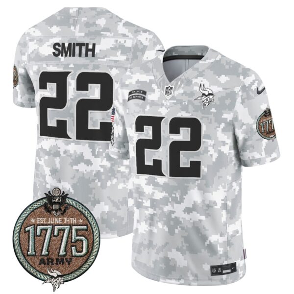 Vikings 2024 Salute to Service Establishment Year Patch Vapor Limited Jersey – All Stitched – Army – Harrison Smith Jersey