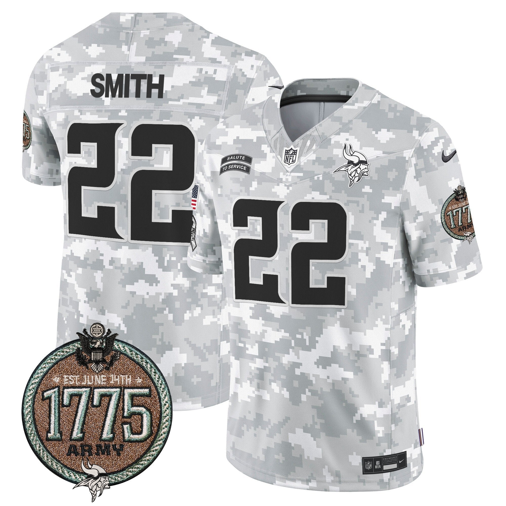 Vikings 2024 Salute to Service Establishment Year Patch Vapor Limited Jersey – All Stitched – Army – Harrison Smith Jersey