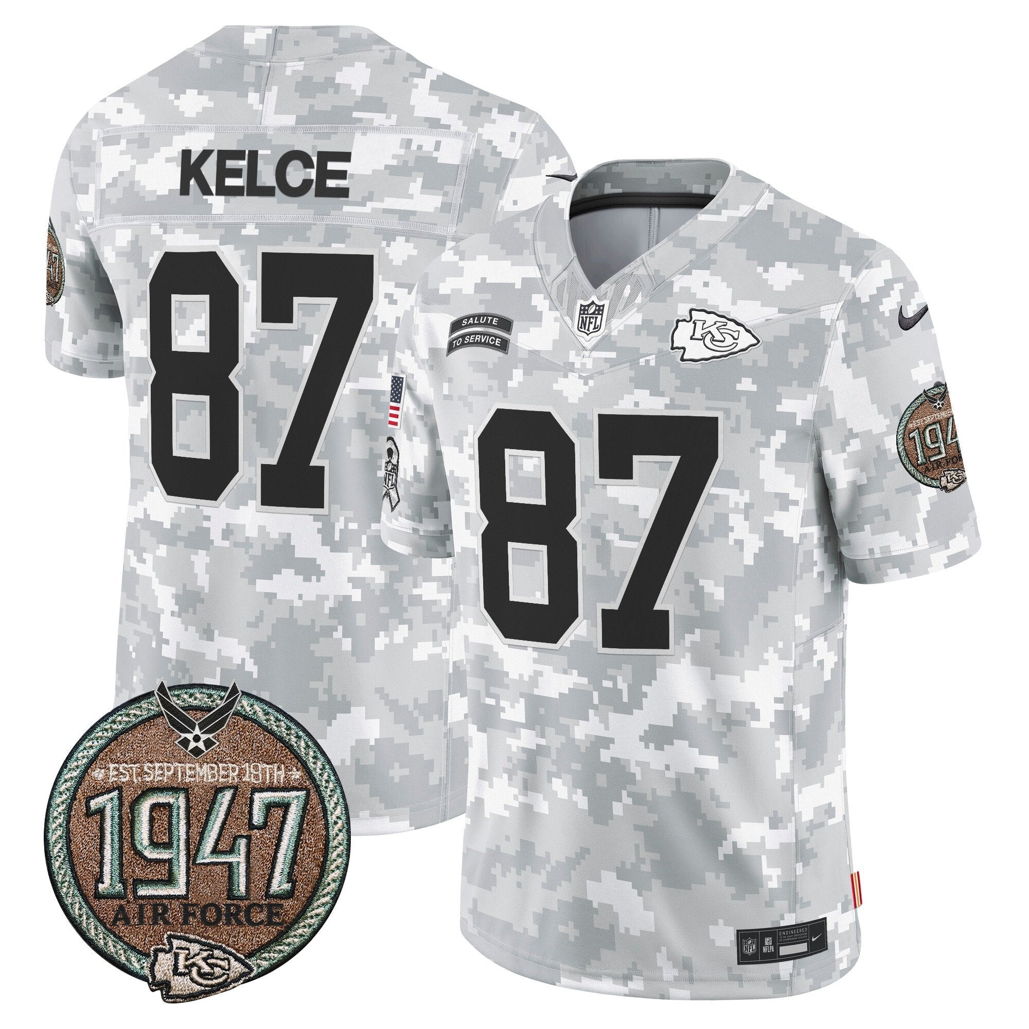 Chiefs 2024 Salute to Service Establishment Year Patch Vapor Limited Jersey – All Stitched – Air Force – Travis Kelce Jersey