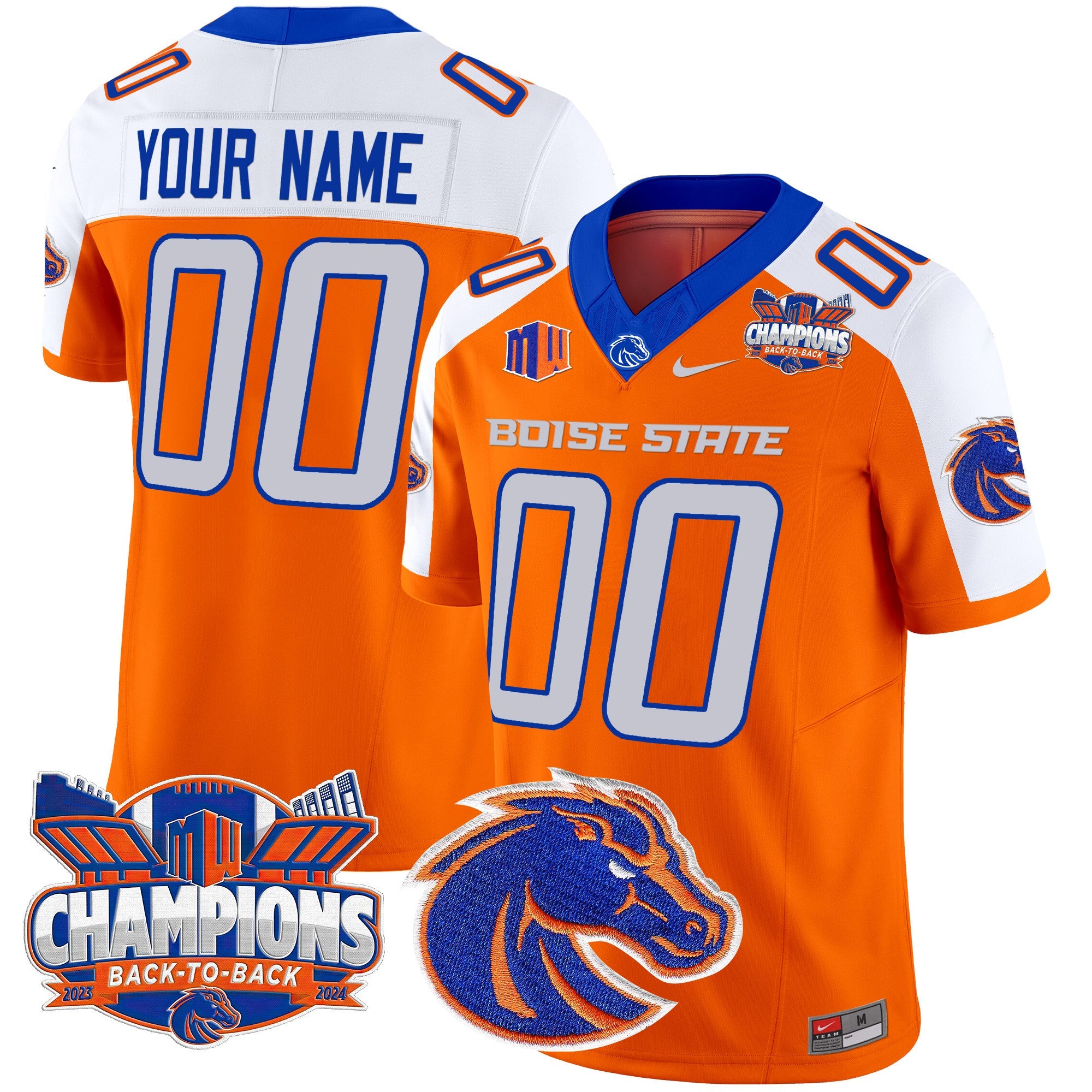 Boise State Broncos 2024 Back To Back Champions Vapor Limited Custom Jersey – All Stitched – Orange Alternate Jersey