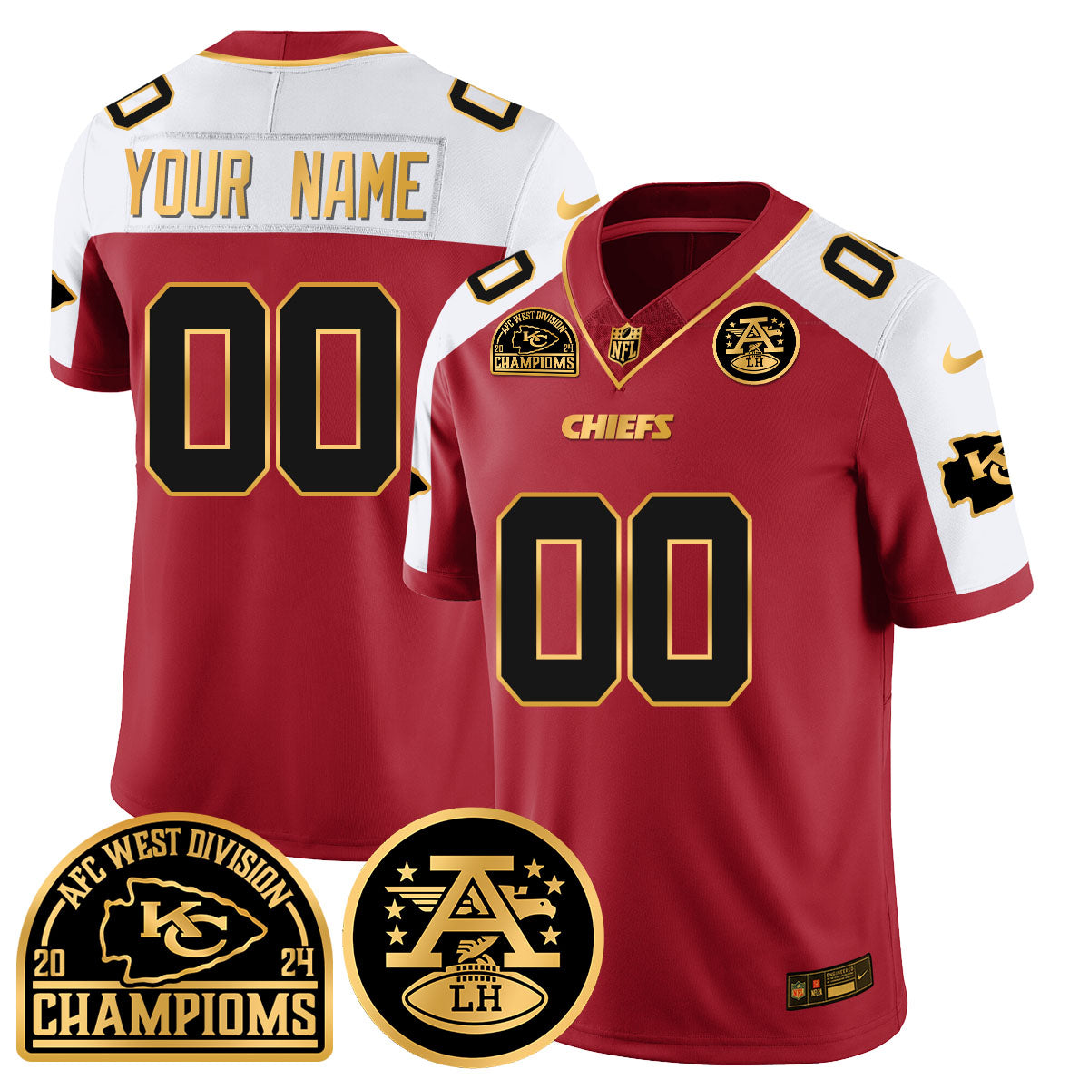Custom Chiefs 2024 AFC West Champs Jersey – All Stitched – Style 1 – Red Alternate Jersey