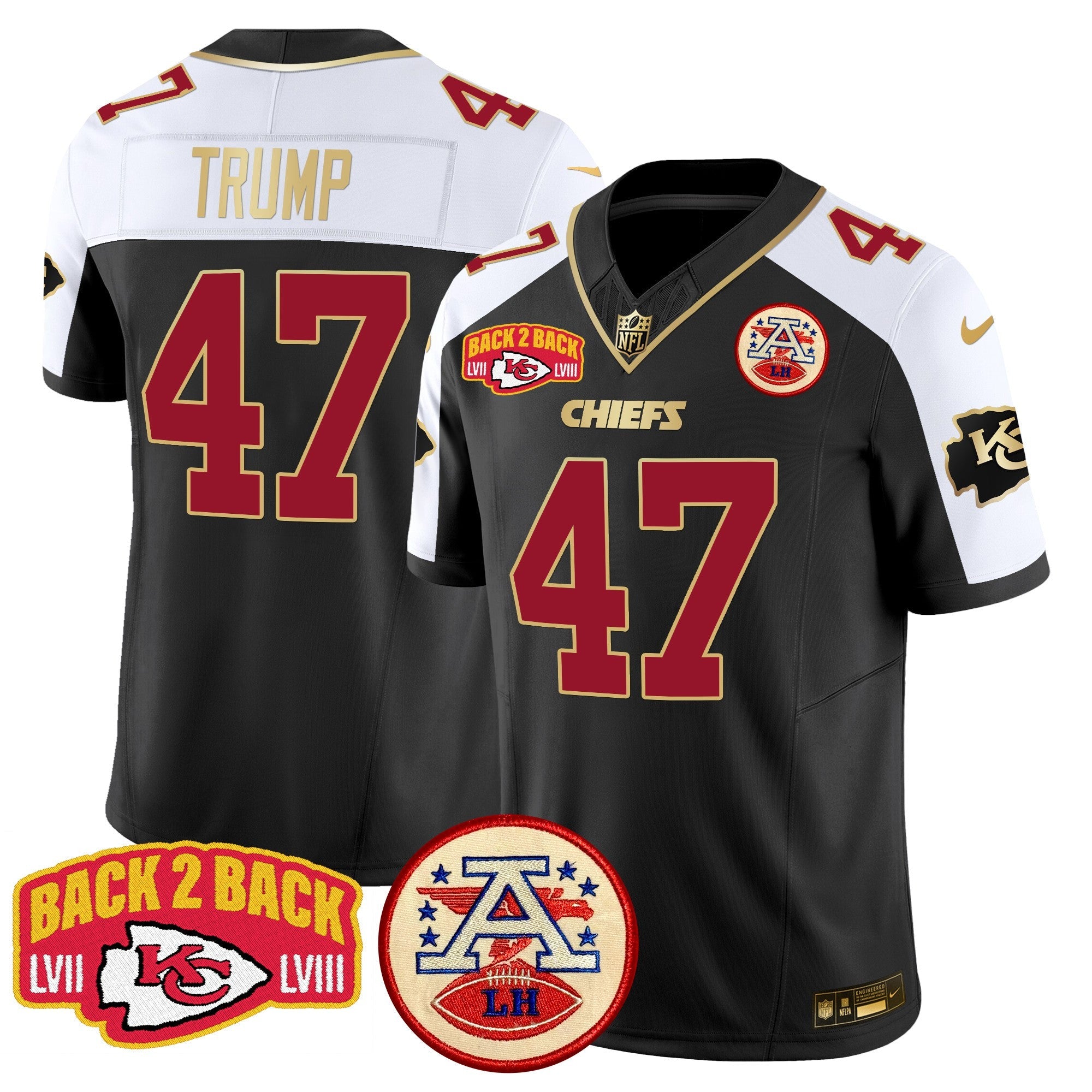 Chiefs Super Back 2 Back Patch Vapor Limited Jersey – All Stitched – Black Alternate – Donald Trump Jersey
