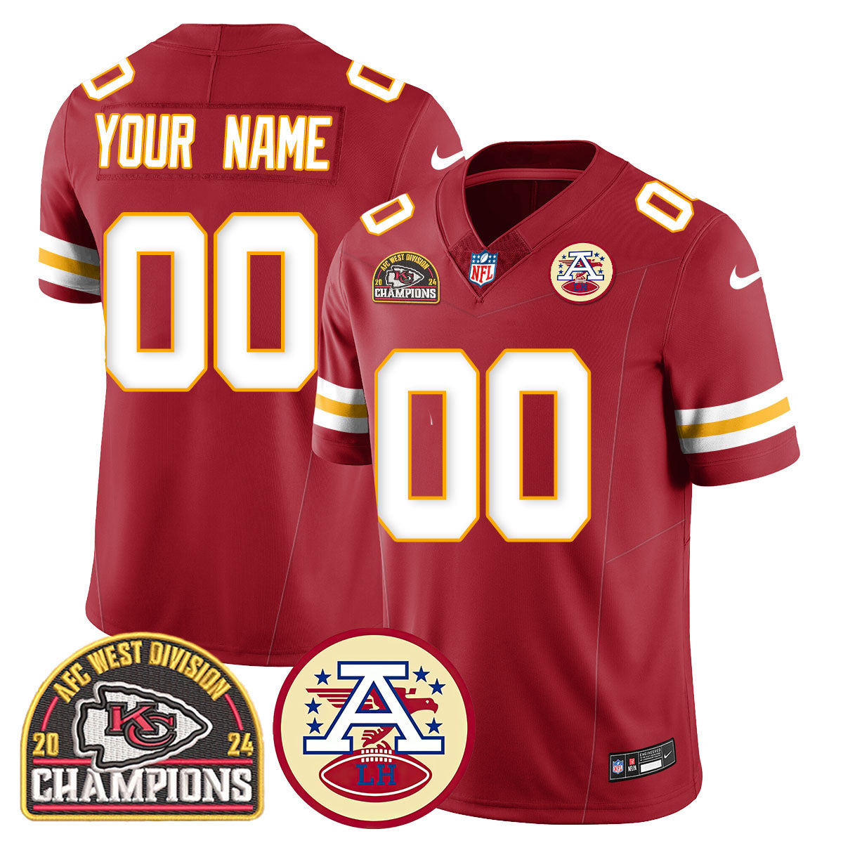 Custom Chiefs 2024 AFC West Champs Jersey – All Stitched – Style 1 – Red Jersey