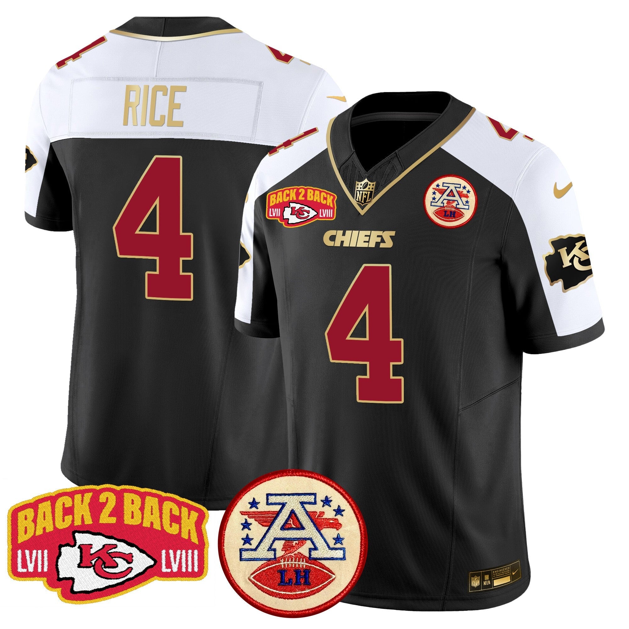 Chiefs Super Back 2 Back Patch Vapor Limited Jersey – All Stitched – Black Alternate – Rashee Rice Jersey