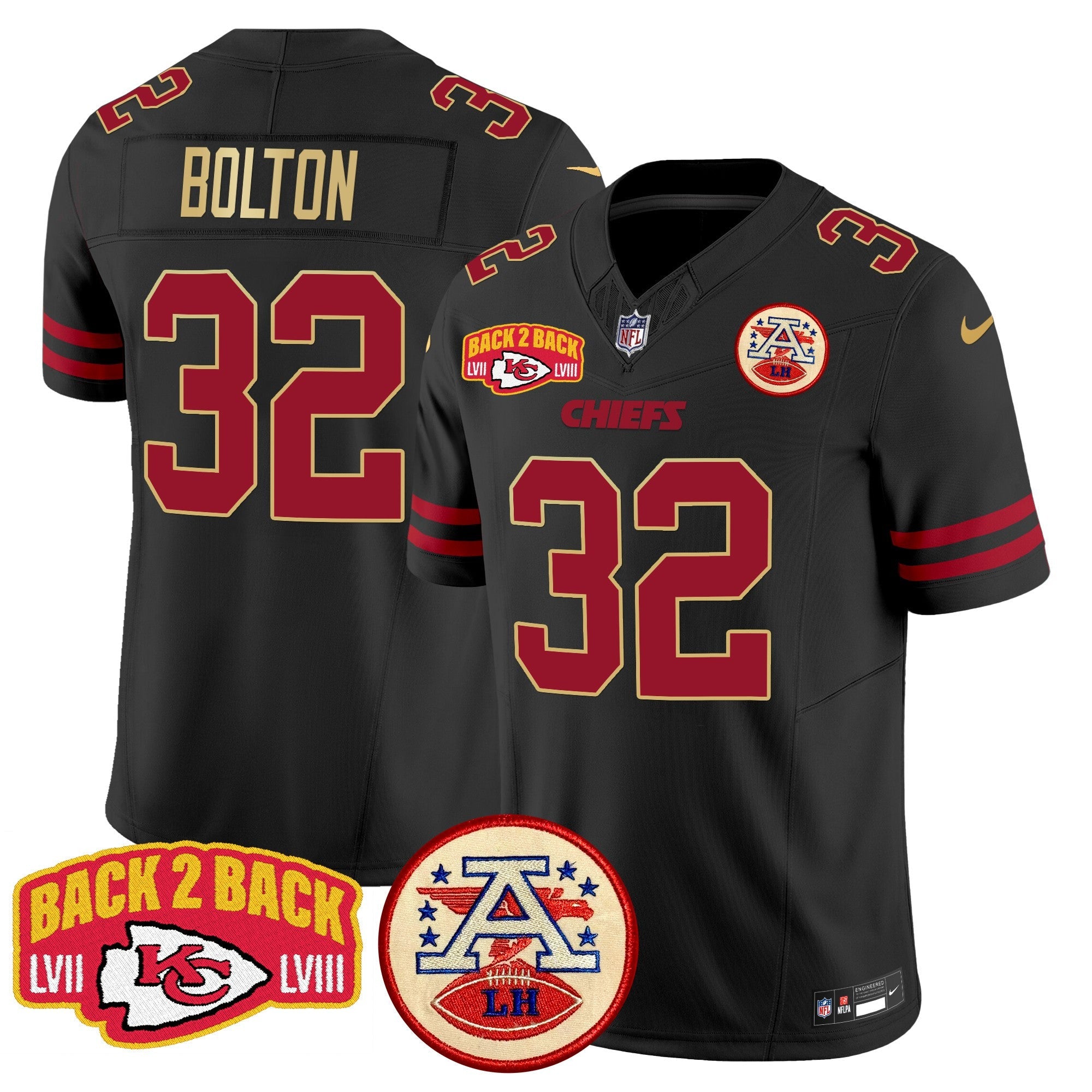Chiefs Super Back 2 Back Patch Vapor Limited Jersey – All Stitched – Gold Trim – Nick Bolton Jersey
