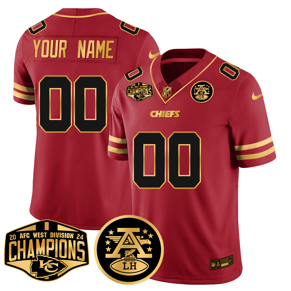 Custom Chiefs 2024 AFC West Champs Jersey – All Stitched – Style 2 – Special Red Jersey