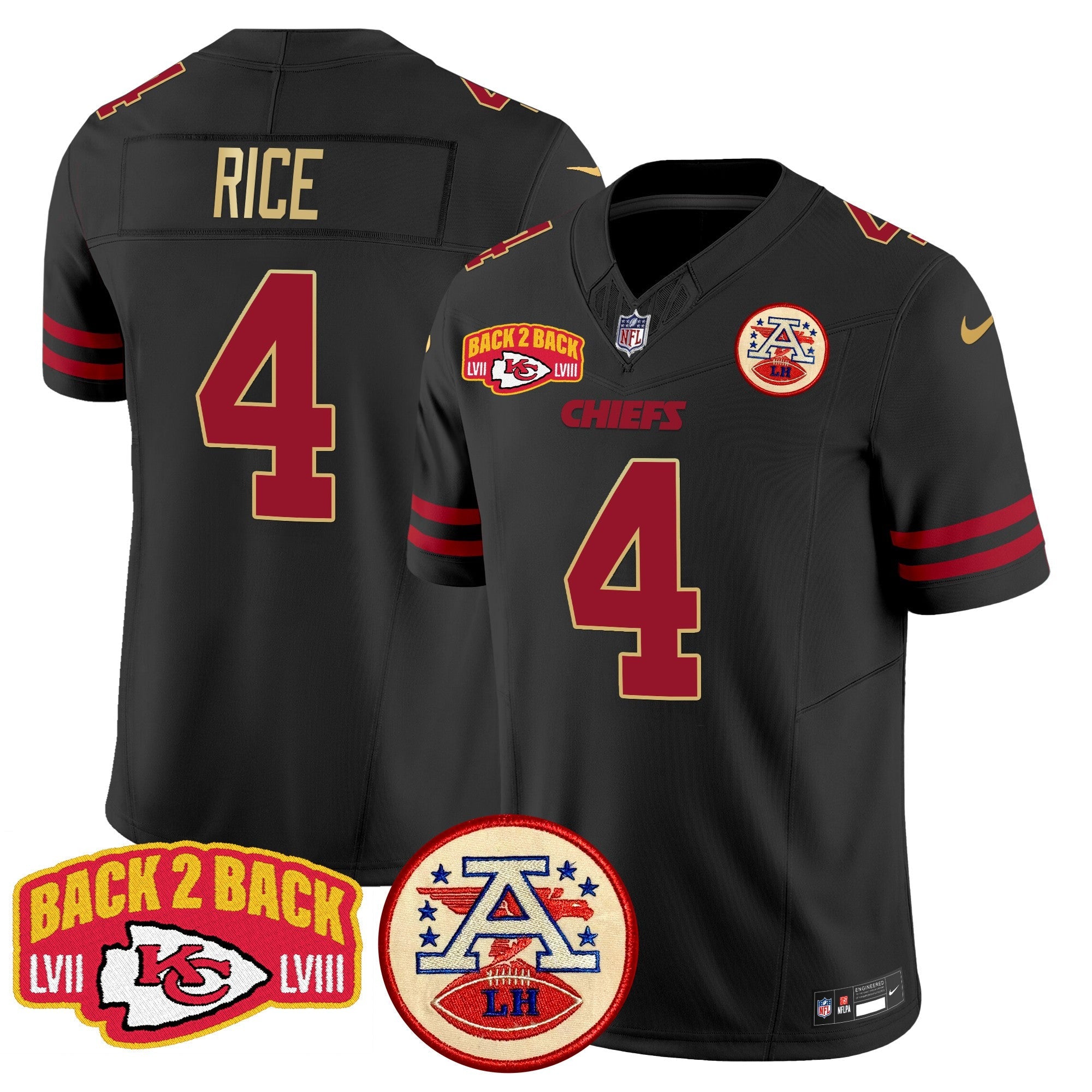 Chiefs Super Back 2 Back Patch Vapor Limited Jersey – All Stitched – Gold Trim – Rashee Rice Jersey