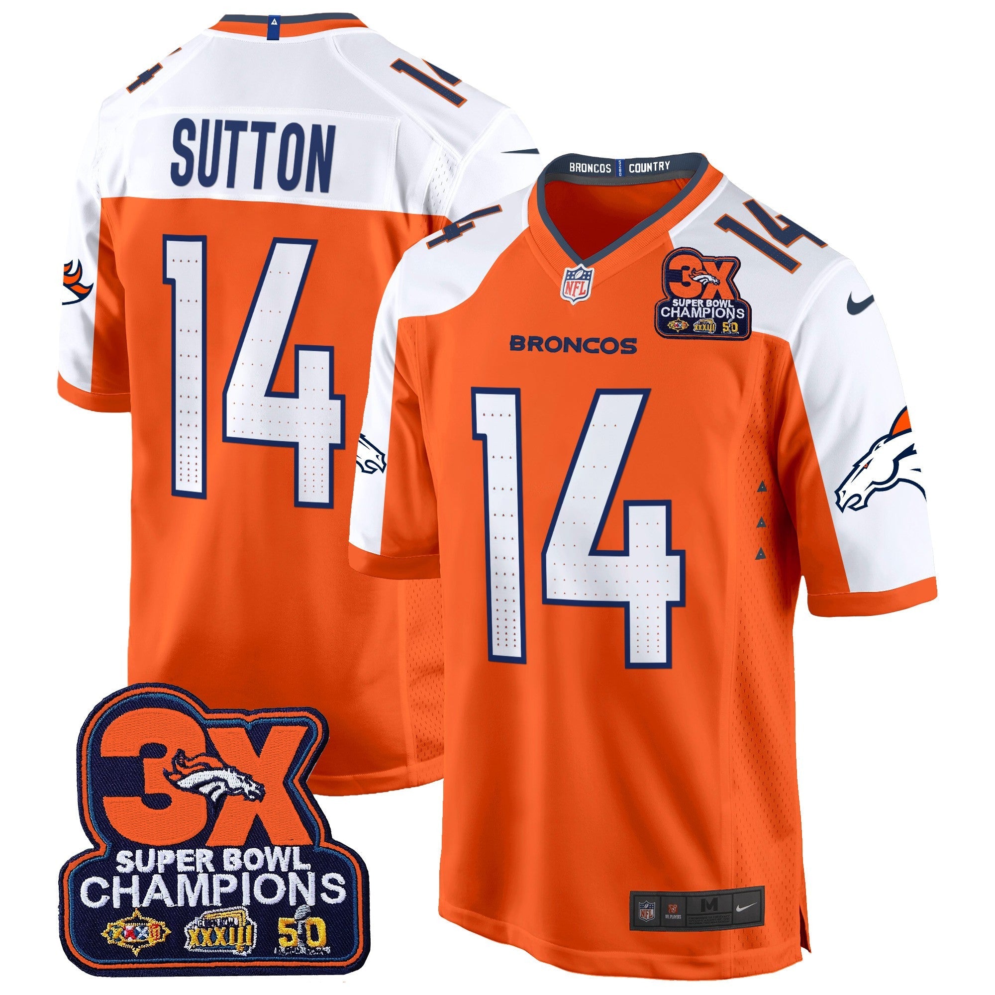 Denver Broncos 3-Time Champions Patch Game Jersey – Al Stitched – Orange Alternate – Courtland Sutton Jersey