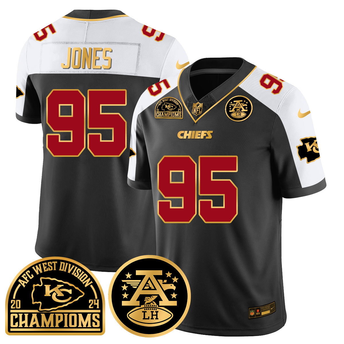 Chiefs 2024 AFC West Champs Jersey – All Stitched – Black Alternate – Chris Jones – 95 Jersey