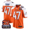 Denver Broncos 3-Time Champions Patch Game Jersey – Al Stitched – Orange Alternate – Donald Trump Jersey