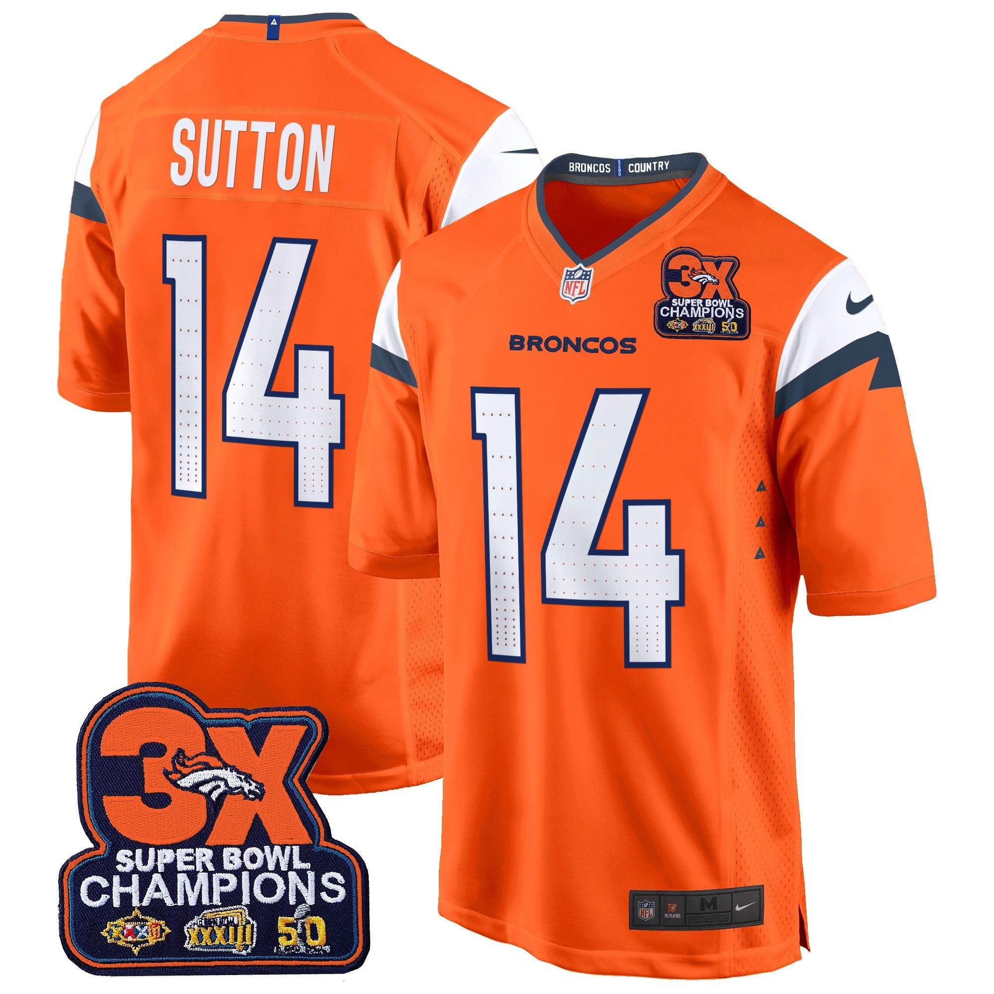 Denver Broncos 3-Time Champions Patch Game Jersey – Al Stitched – Orange – Courtland Sutton Jersey