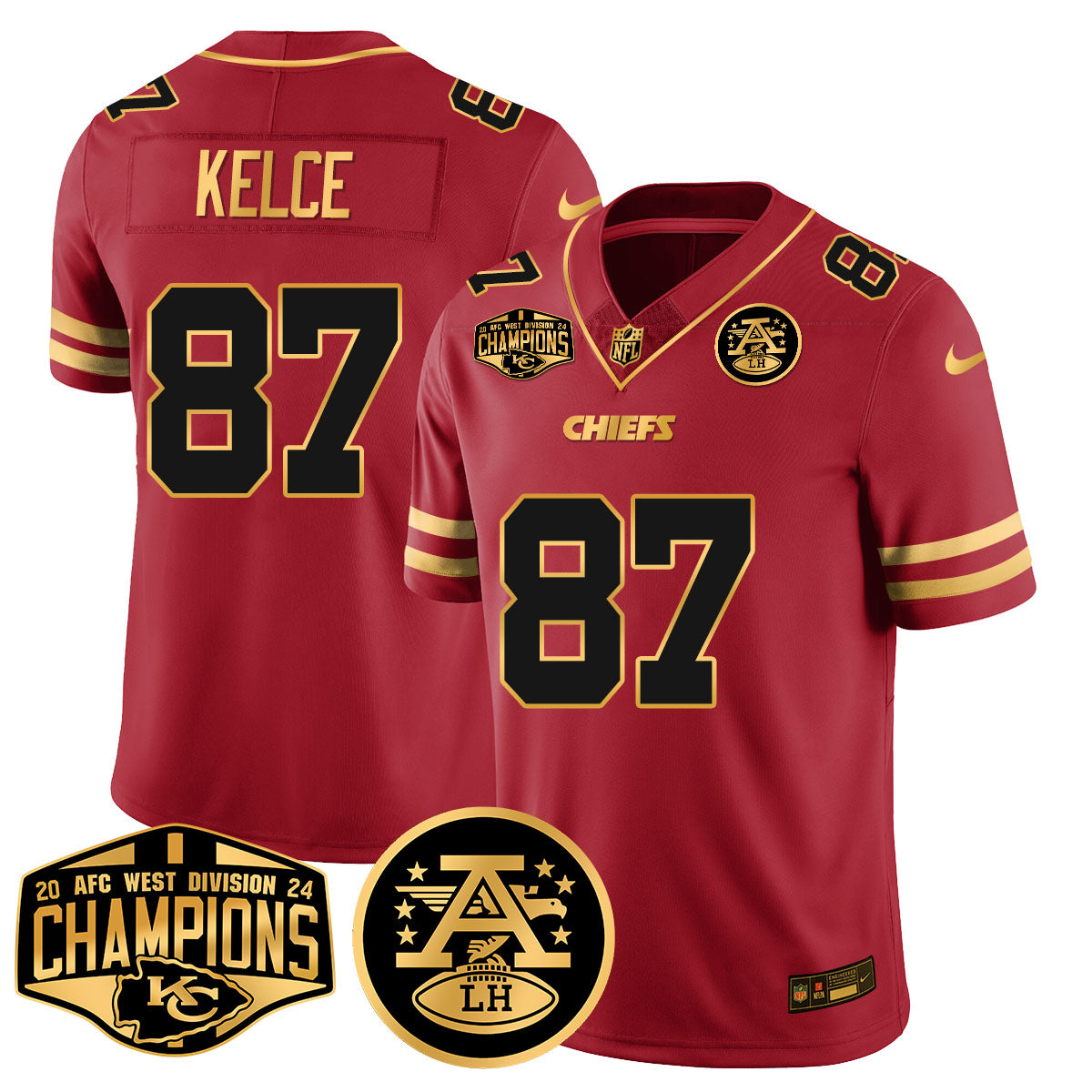 Chiefs 2024 AFC West Champions Jersey – All Stitched – Special Red – Travis Kelce – 87 Jersey