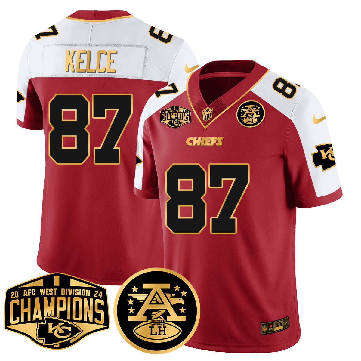 Chiefs 2024 AFC West Champions Jersey – All Stitched – Red Alternate – Travis Kelce – 87 Jersey