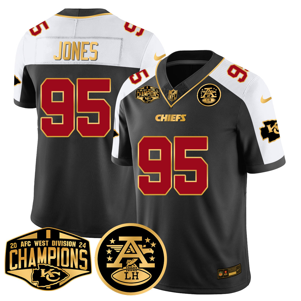 Chiefs 2024 AFC West Champions Jersey – All Stitched – Black Alternate – Chris Jones – 95 Jersey