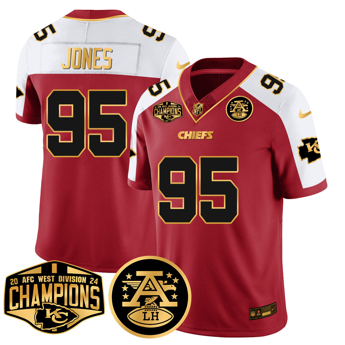 Chiefs 2024 AFC West Champions Jersey – All Stitched – Red Alternate – Chris Jones – 95 Jersey
