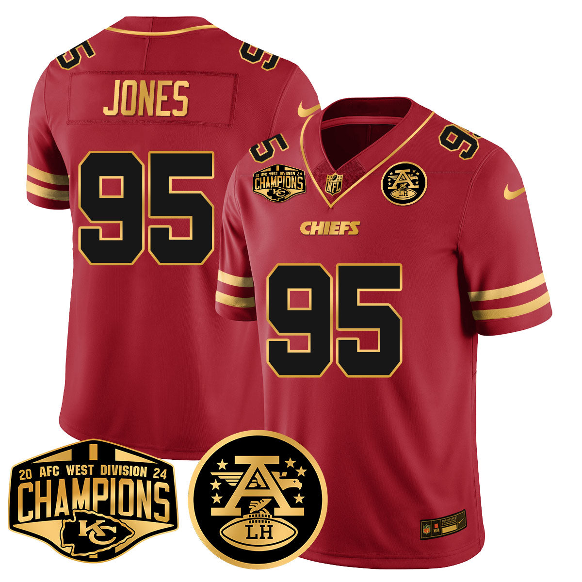 Chiefs 2024 AFC West Champions Jersey – All Stitched – Special Red – Chris Jones – 95 Jersey
