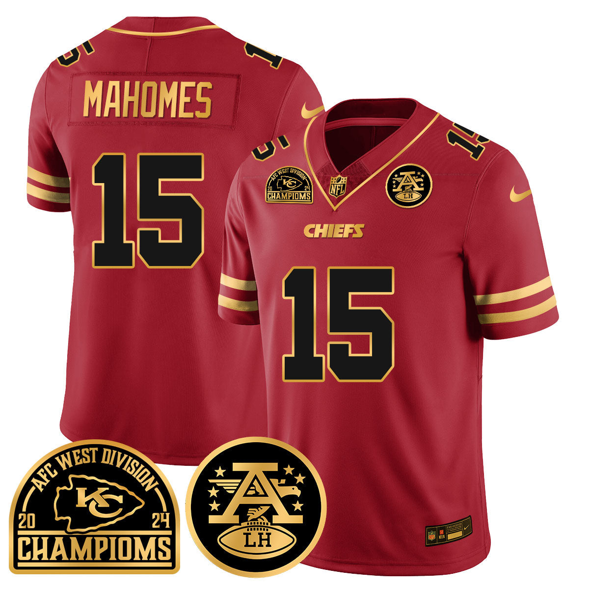 Chiefs 2024 AFC West Champs Jersey – All Stitched – Special Red – Patrick Mahomes – 15 Jersey