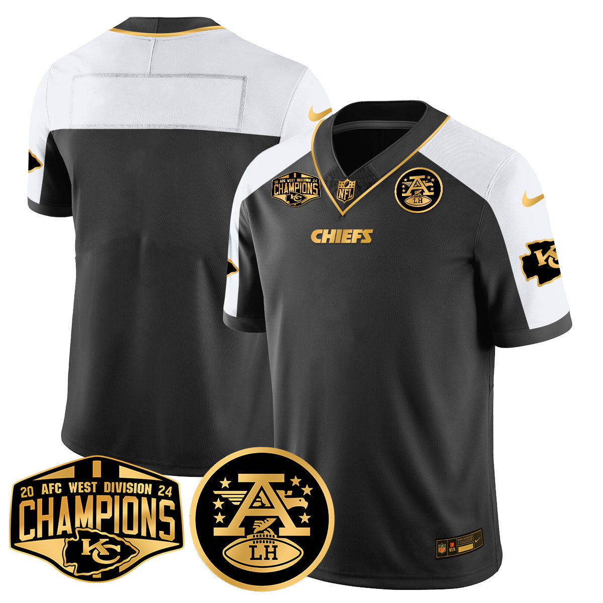 Chiefs 2024 AFC West Champions Jersey – All Stitched – Black Alternate – Team Jersey