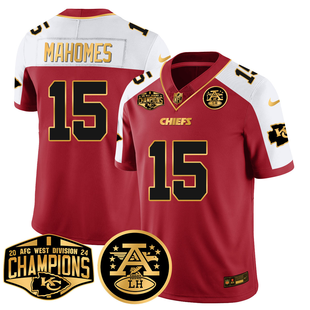 Chiefs 2024 AFC West Champions Jersey – All Stitched – Red Alternate – Patrick Mahomes – 15 Jersey