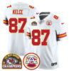 Chiefs 2024 AFC West Champs Jersey – All Stitched – White – Travis Kelce – 87 Jersey