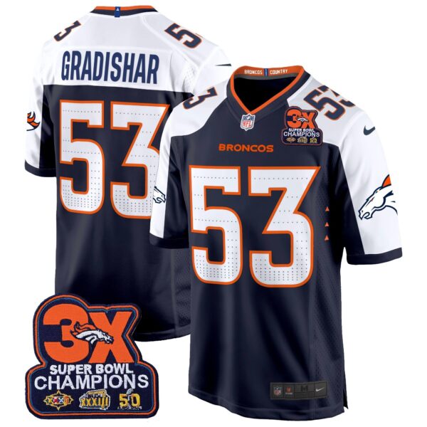 Denver Broncos 3-Time Champions Patch Game Jersey – Al Stitched – Navy Alternate – Randy Gradishar Jersey