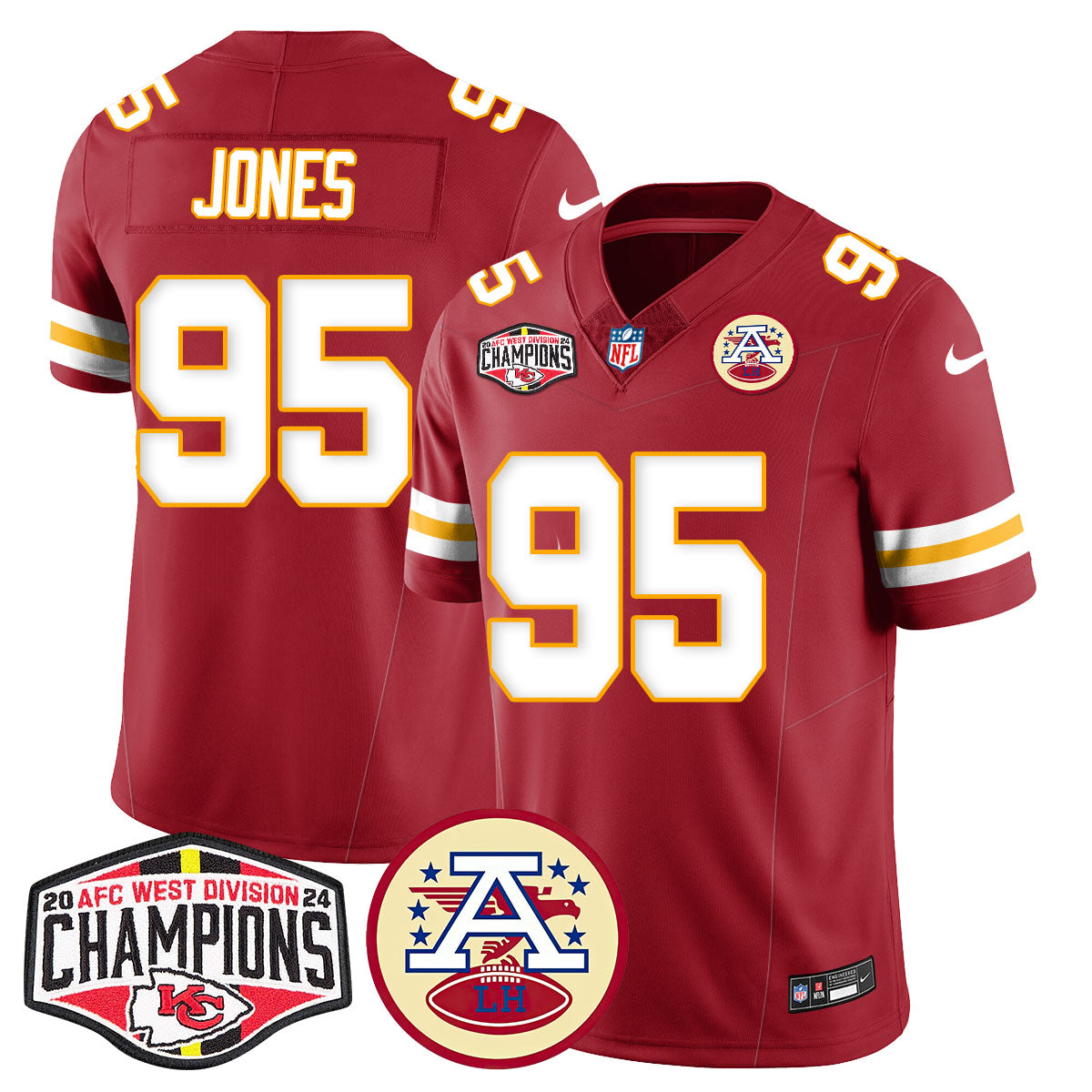 Chiefs 2024 AFC West Champions Jersey – All Stitched – Red – Chris Jones – 95 Jersey