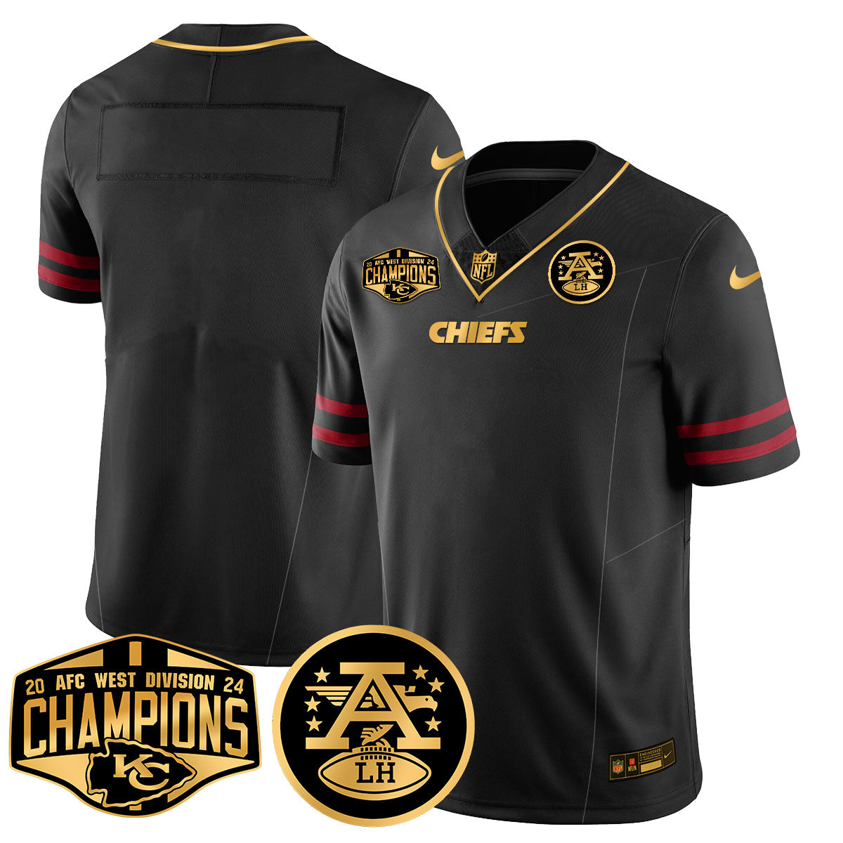 Chiefs 2024 AFC West Champions Jersey – All Stitched – Gold Trim – Team Jersey