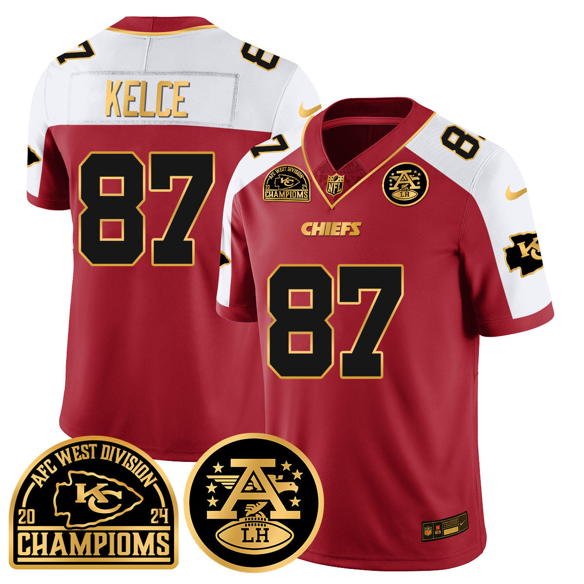 Chiefs 2024 AFC West Champs Jersey – All Stitched – Red Alternate – Travis Kelce – 87 Jersey