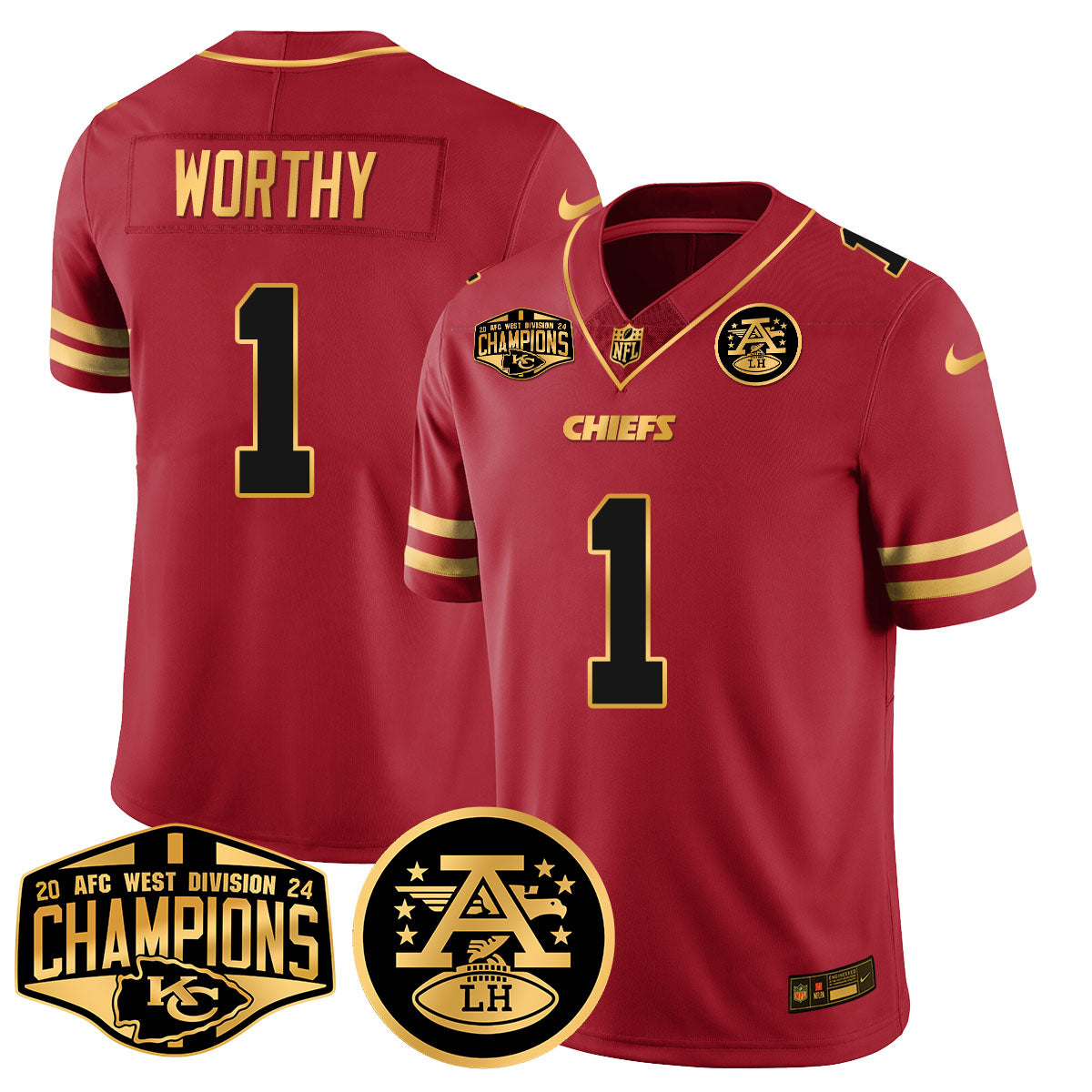 Chiefs 2024 AFC West Champions Jersey – All Stitched – Special Red – Xavier Worthy – 1 Jersey