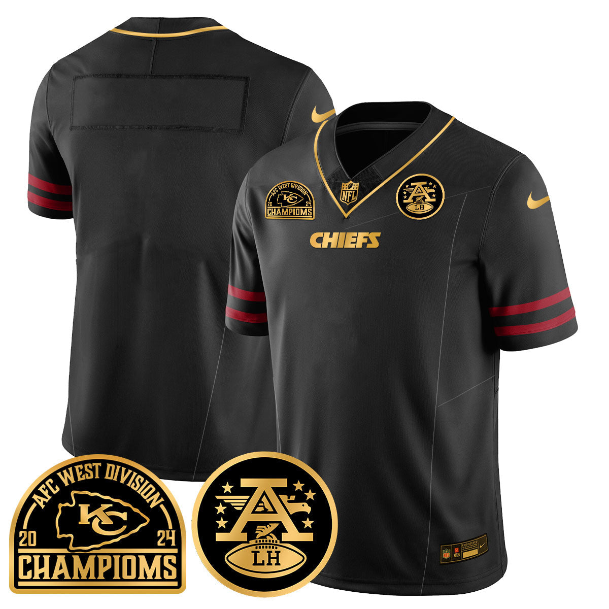 Chiefs 2024 AFC West Champs Jersey – All Stitched – Gold Trim – Team Jersey