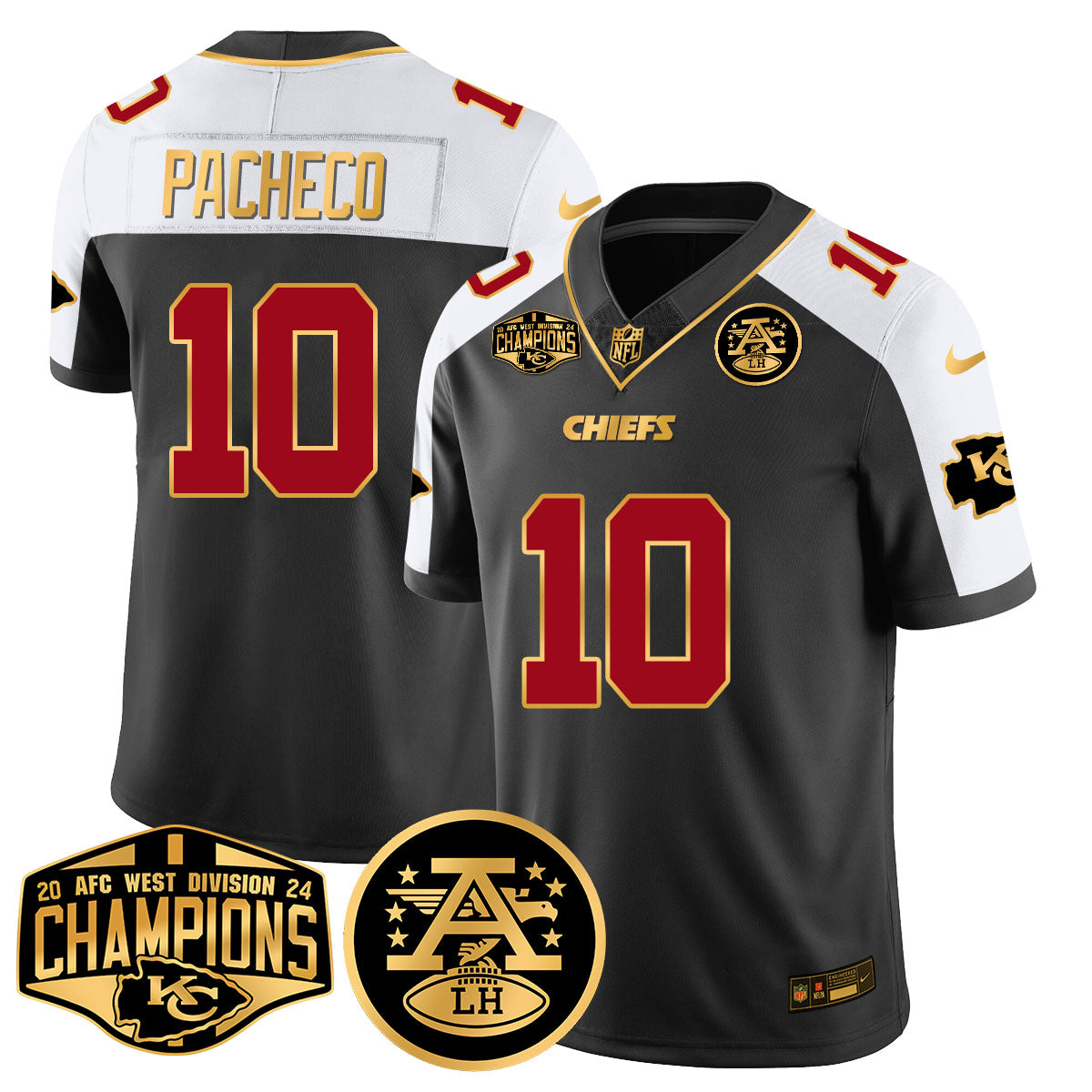 Chiefs 2024 AFC West Champions Jersey – All Stitched – Black Alternate – Isiah Pacheco – 10 Jersey