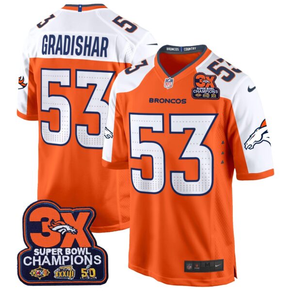 Denver Broncos 3-Time Champions Patch Game Jersey – Al Stitched – Orange Alternate – Randy Gradishar Jersey