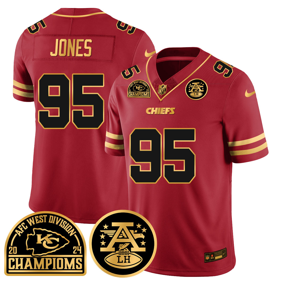 Chiefs 2024 AFC West Champs Jersey – All Stitched – Special Red – Chris Jones – 95 Jersey