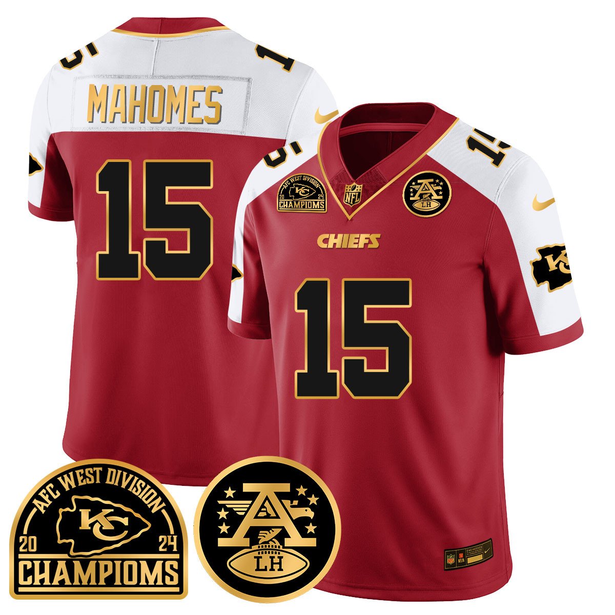 Chiefs 2024 AFC West Champs Jersey – All Stitched – Red Alternate – Patrick Mahomes – 15 Jersey