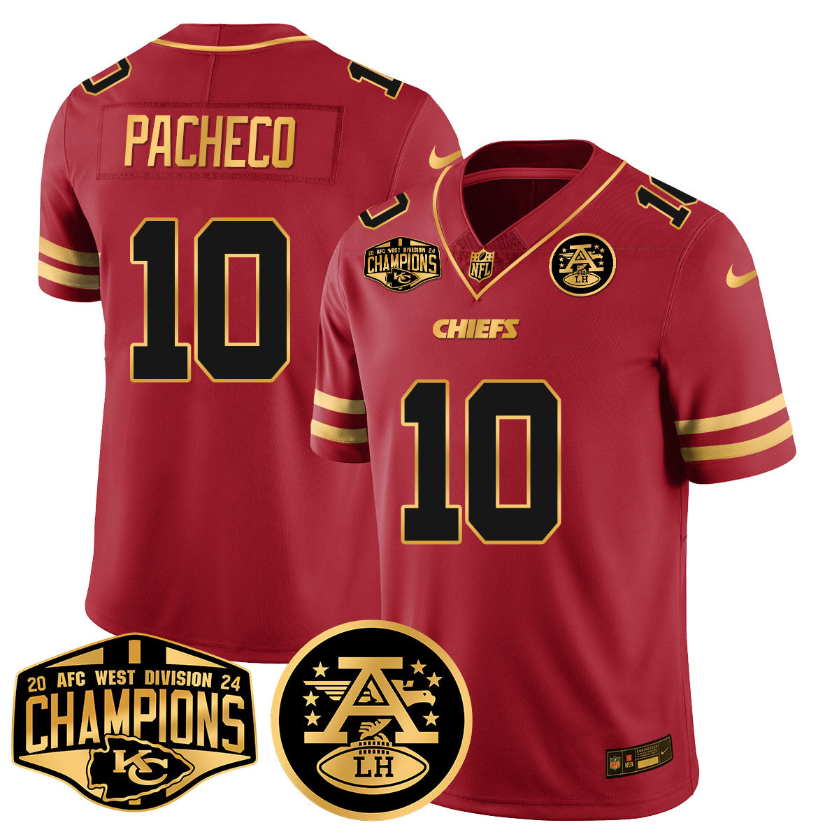 Chiefs 2024 AFC West Champions Jersey – All Stitched – Special Red – Isiah Pacheco – 10 Jersey